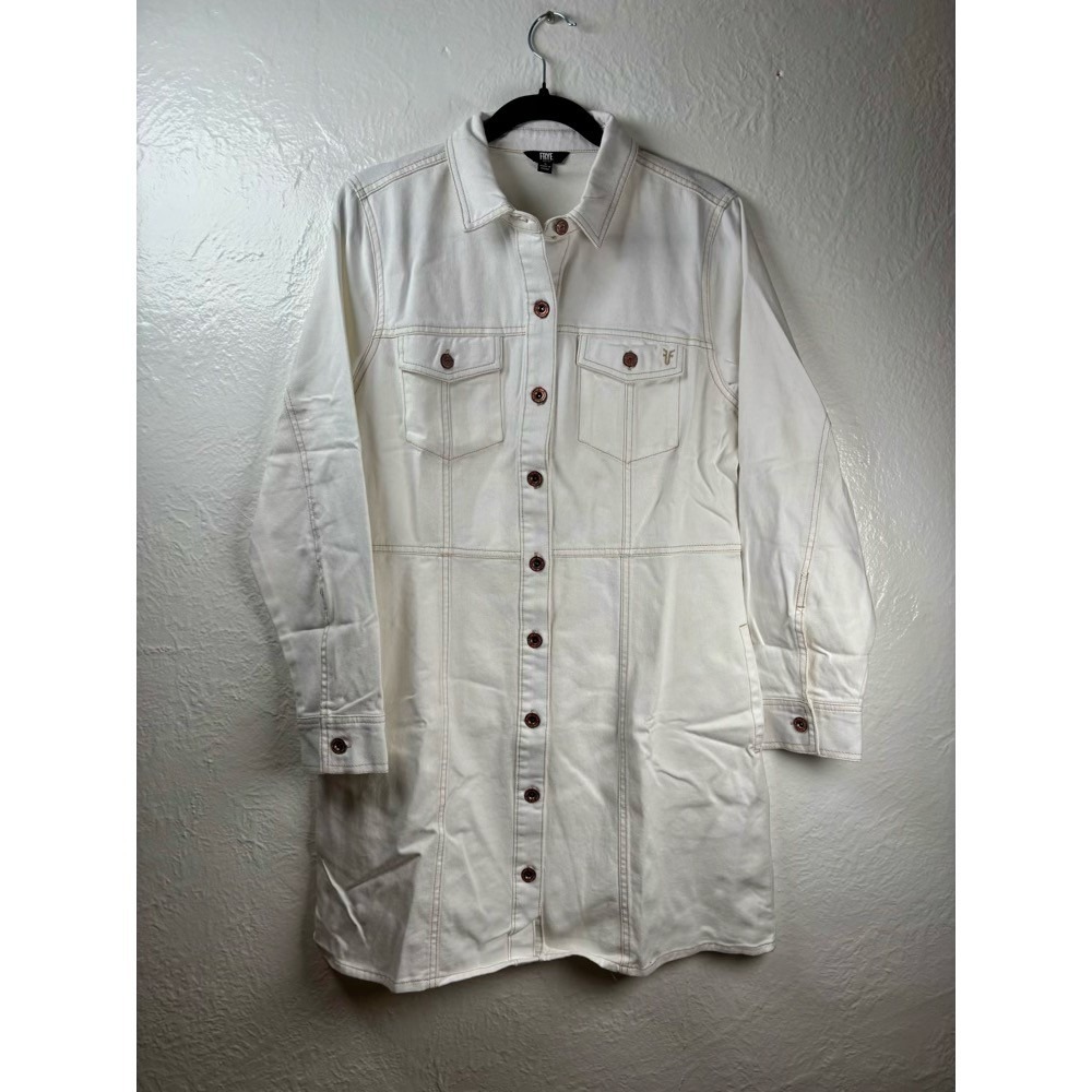 NEW Frye Denim Shirt Dress‎ Womens Large White Mini Western Cowgirl Festival